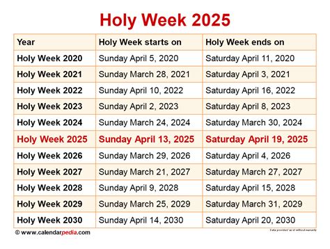 calendar holy week 2024